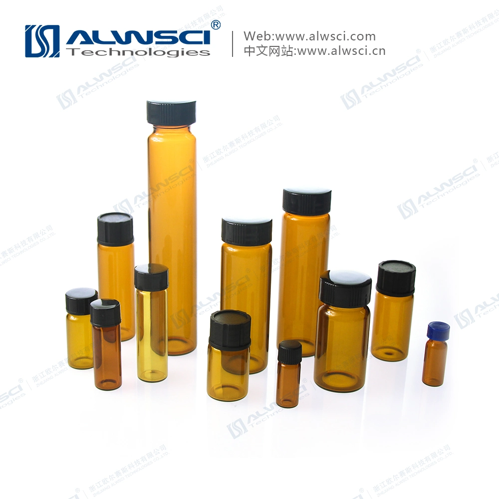 Alwsci Scintillation Storage Vials Kit 20ml Clear Glass Vial with 24-400 Black Cap Septa